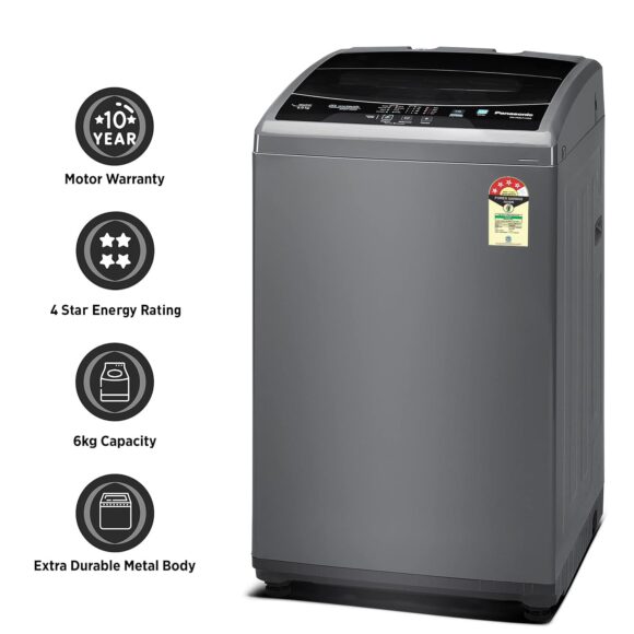 Panasonic 6 Kg 4 Star Fully-Automatic Top Load Washing Machine ( NA-F60LF1HRB, Grey, Durable Metal Body, 8 Wash Program, Aquabeat wash technology, One touch smart wash) - Image 2