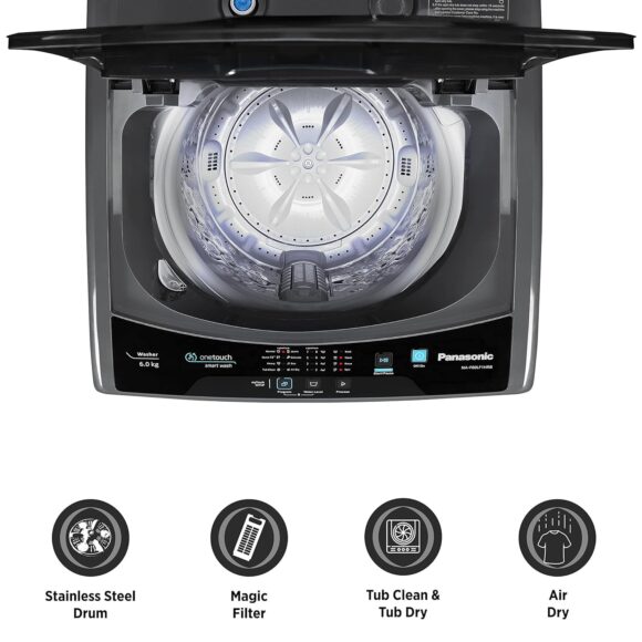 Panasonic 6 Kg 4 Star Fully-Automatic Top Load Washing Machine ( NA-F60LF1HRB, Grey, Durable Metal Body, 8 Wash Program, Aquabeat wash technology, One touch smart wash) - Image 6